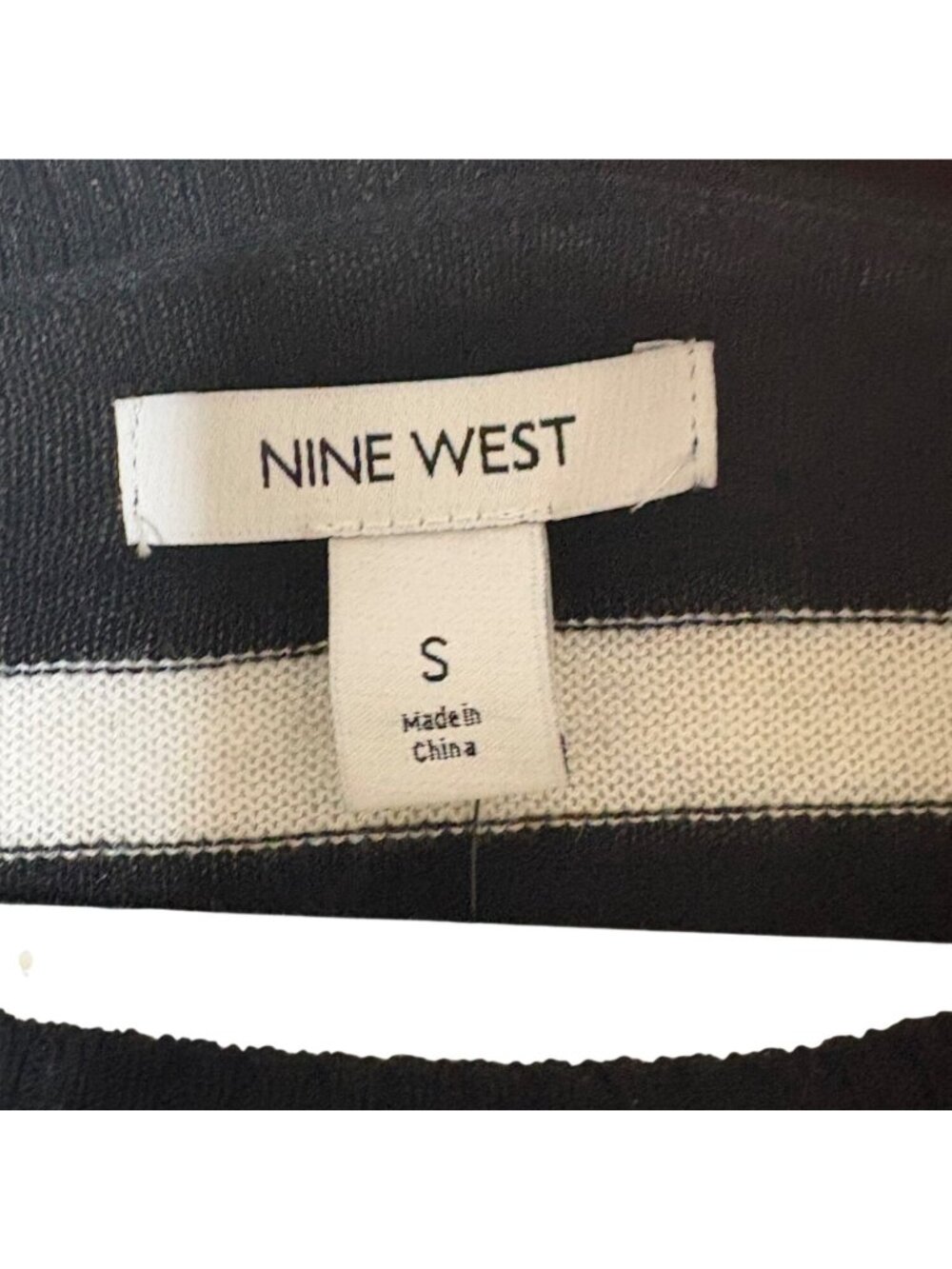 Nine West S Black White Striped Sweater Balloon Sleeve Pocket NWT Relaxed Fit - Picture 3 of 5